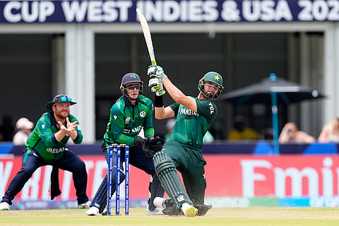 Shaheen Shah Afridi plays a shot against Ireland